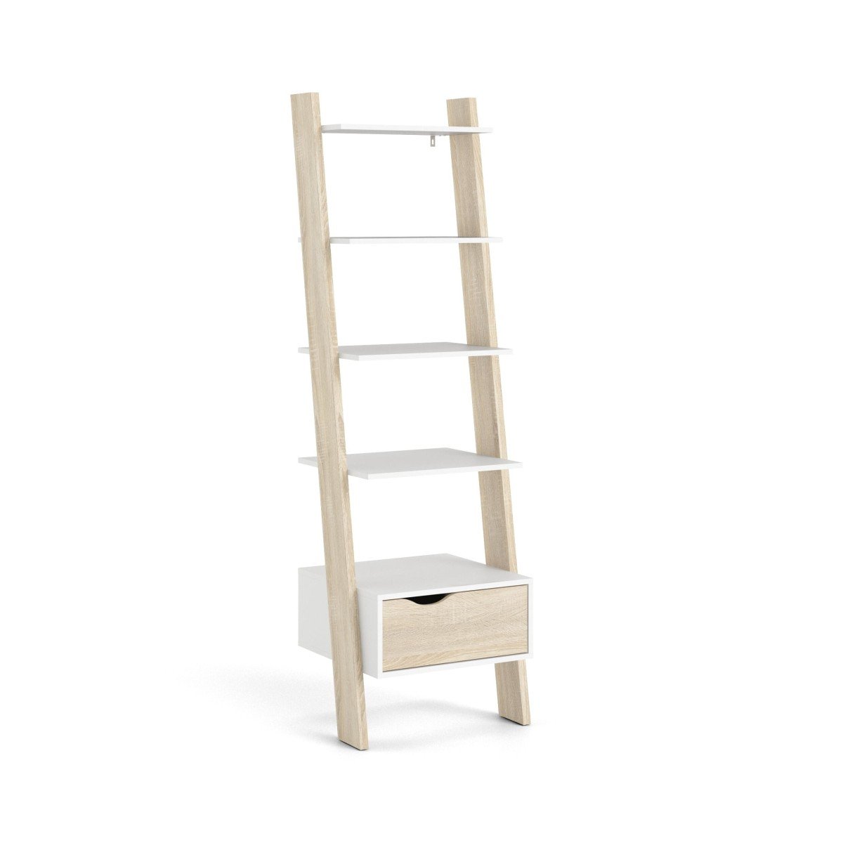 Libreria Oslo 4 Ripiani + 1 Cassetto 55x48x180 cm Bianco e Rovere