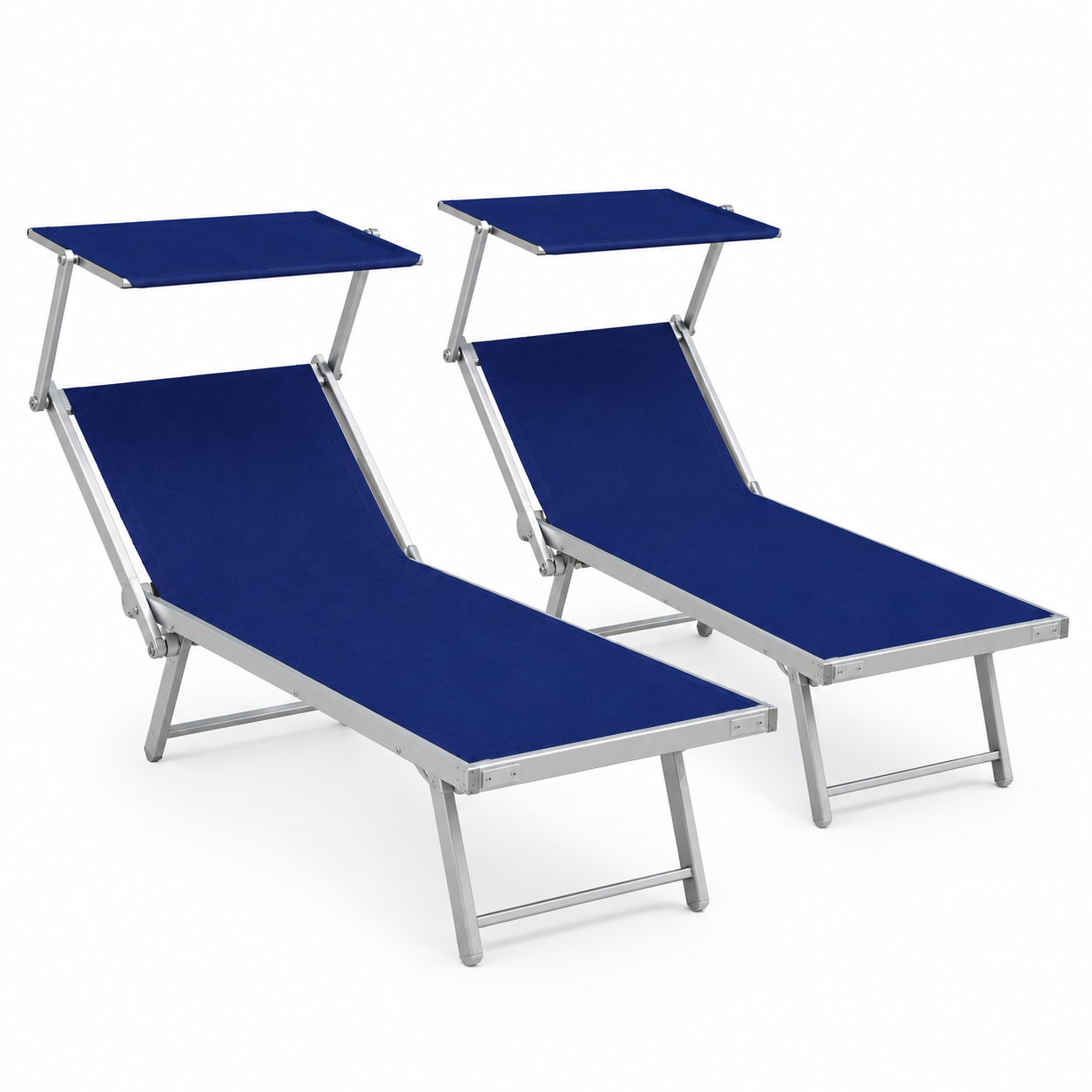 Lettino Prendisole Playa in Alluminio con Parasole Blu Set 2 Pezzi 186x70 cm
