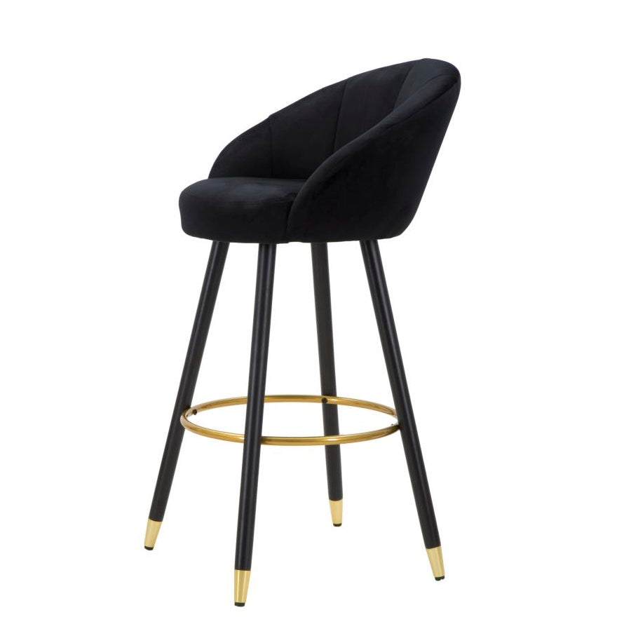 Sgabello Bar Prague Nero in Velluto 104 cm con Gambe Nere e Dettagli Oro