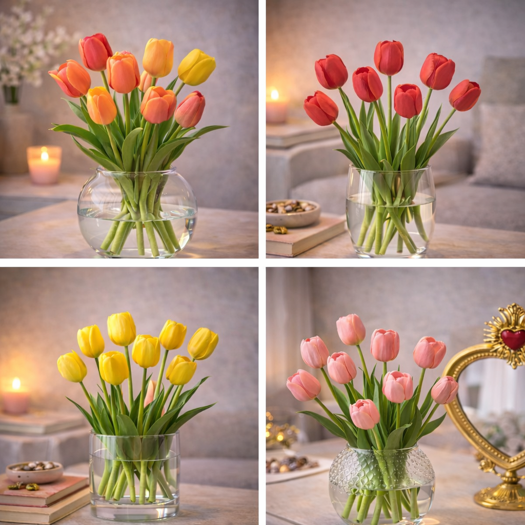 Mazzo di Tulipani Artificiali Realistici Olis 5 Tulipani  H 40cm