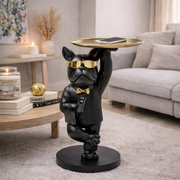 Tavolino Decorativo Cool Bulldog Tray Nero e Oro con Vassoio Design Moderno