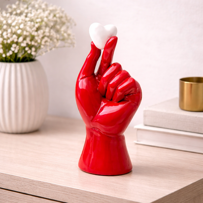 Oggetto Scultura decorativa Mano con Cuore Holding Heart Rosso 26cm