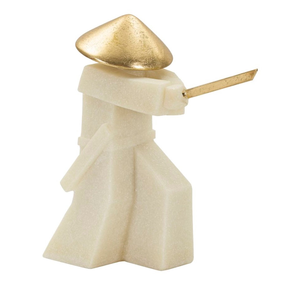 Scultura Samurai Toku Quarzy A Bianca e Oro 34 x 30 cm