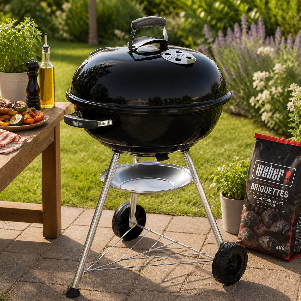 Barbecue a Carbone Weber Compact Kettle 47 cm con Coperchio e Ruote