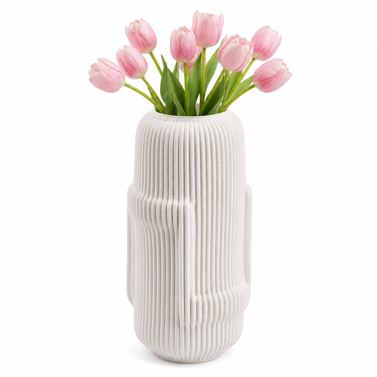 Vaso Decorativo 3D Geometrie in Ceramica Bianco Opaco H 35 cm Ø 17 cm