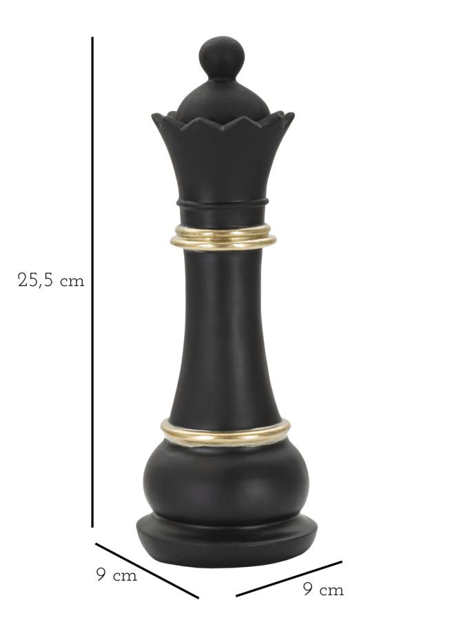 Statuetta Regina degli Scacchi Nera e Oro in Resina Ø9 x H25,5 cm