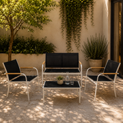 Set Salotto da Giardino 4 Pezzi Menton Bianco Nero con Tavolo in Vetro