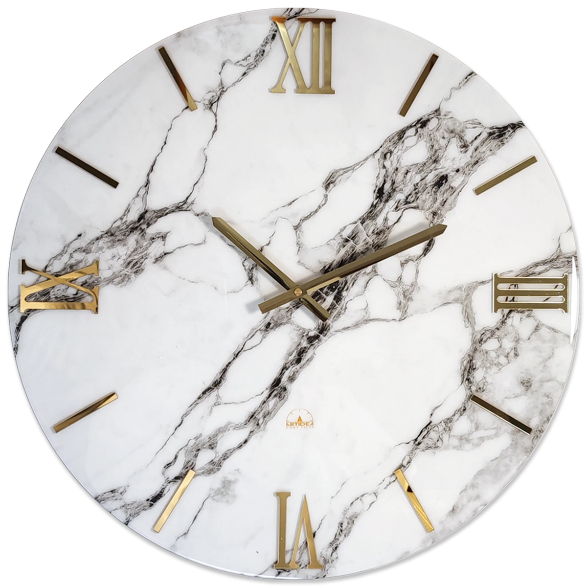 Orologio da Parete Marmo Carrara Ø100 cm Effetto Marmo Bianco con Numeri Oro