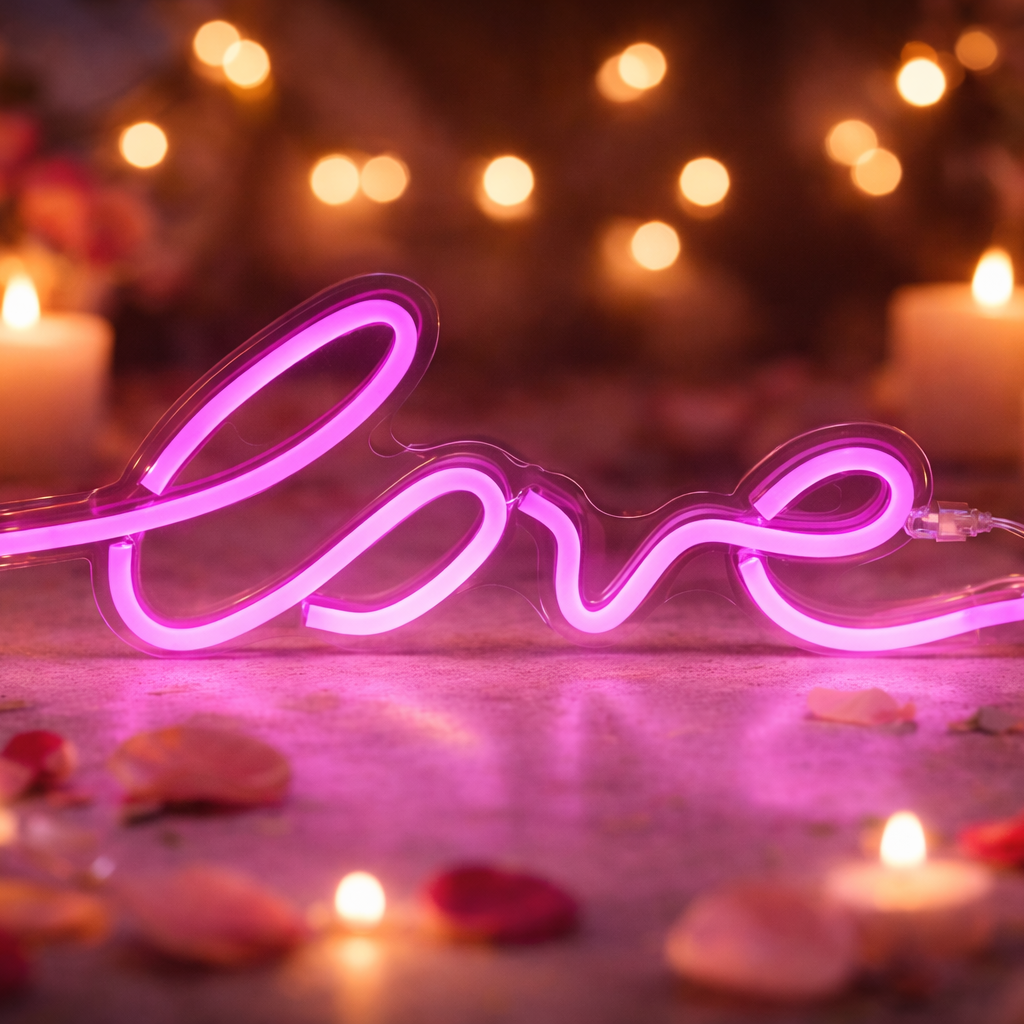 Insegna Lampada Luminosa Luce “Love” Decorativa Neon Led Rosa