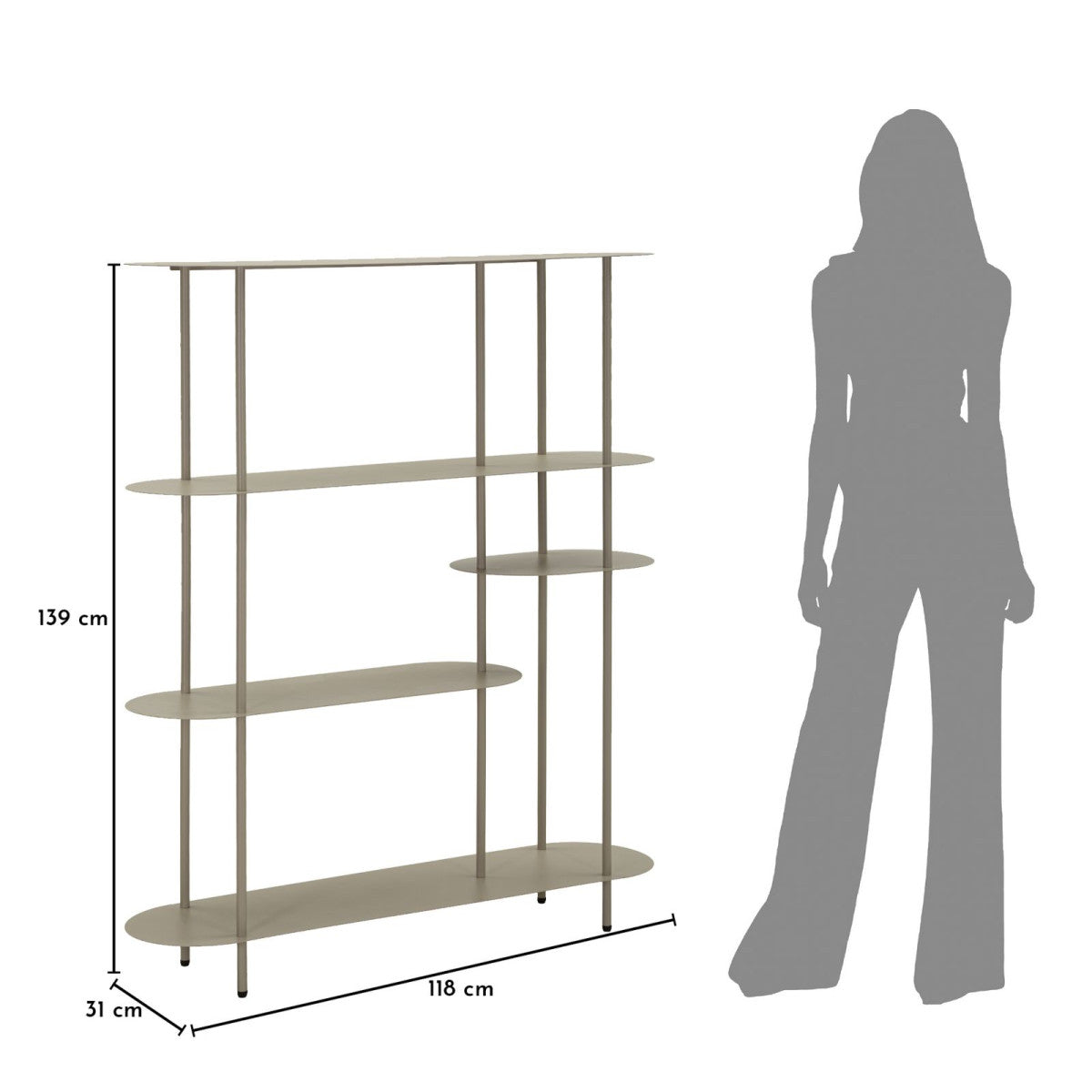 Libreria Saturno 118x31x139 cm in Metallo Tortora e Ottanio