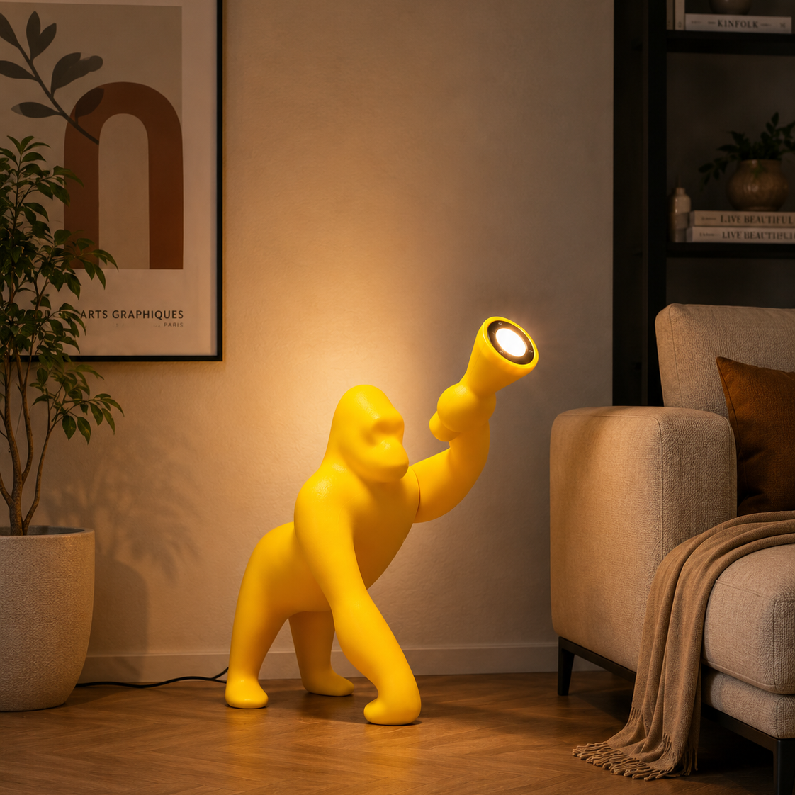 Lampada Kong Gorilla XS Gialla Qeeboo H 55 cm