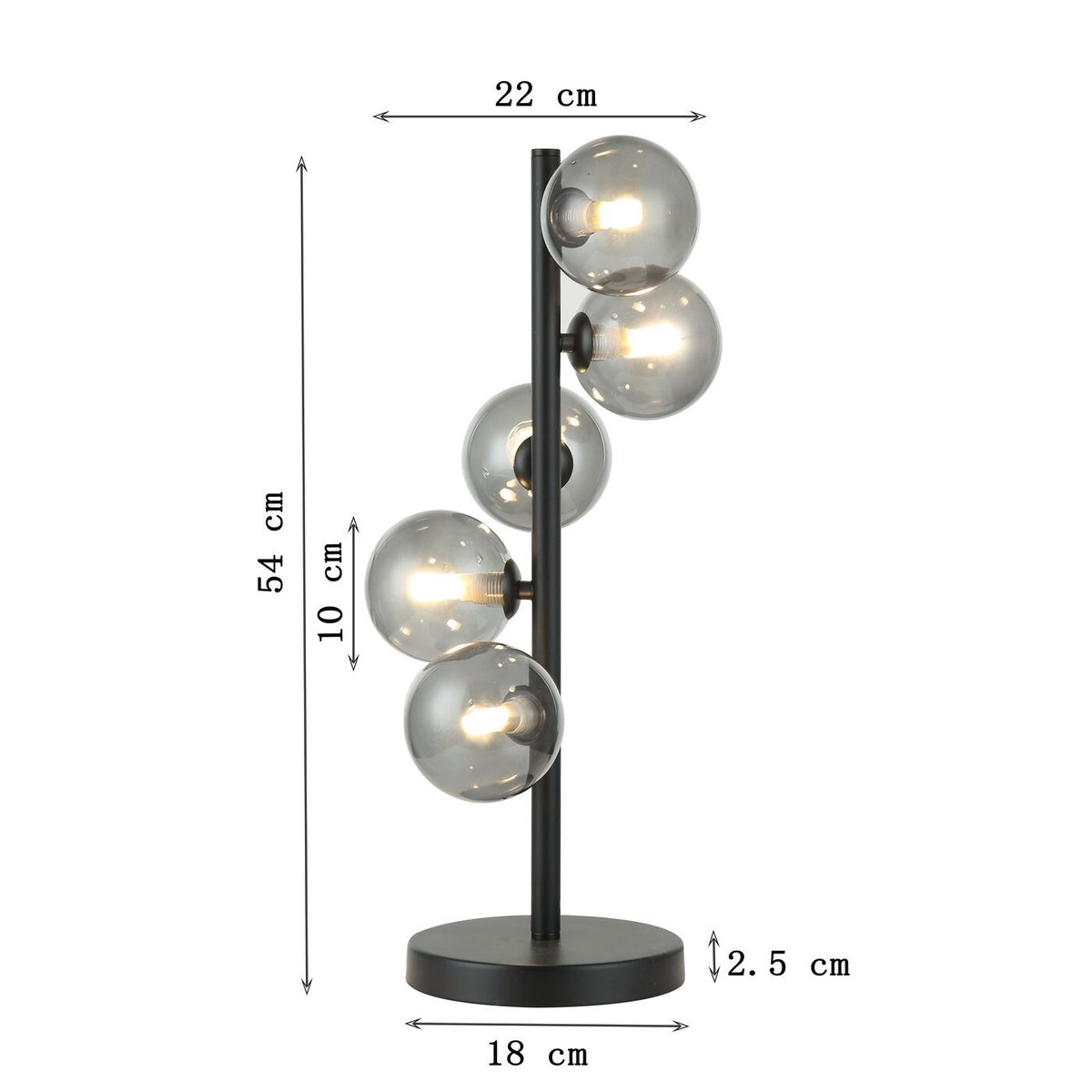 Lampada da Tavolo Moderna Scala Balls Nero con Sfere in Vetro Fumé 5 Luci
