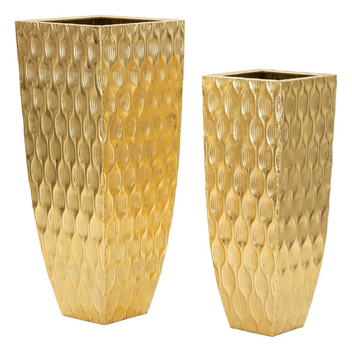Set 2 Portavasi Glam con Petali Dorati 40x40x100 e 31x31x81 cm