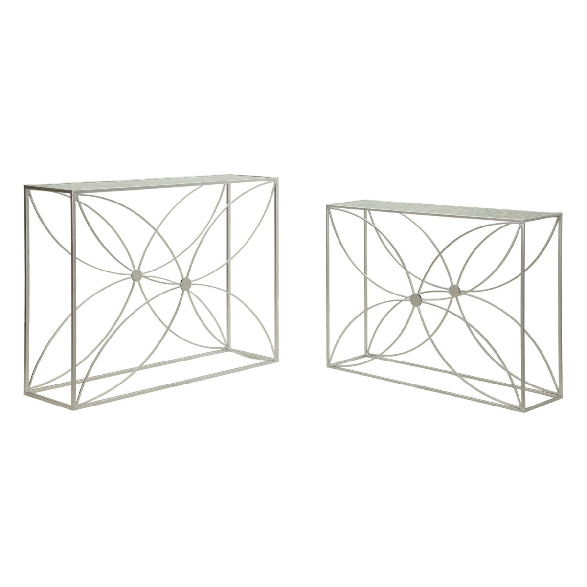 Set 2 Console Paradise Argento in Metallo e Vetro 100x30x78 cm e 90x25x72 cm