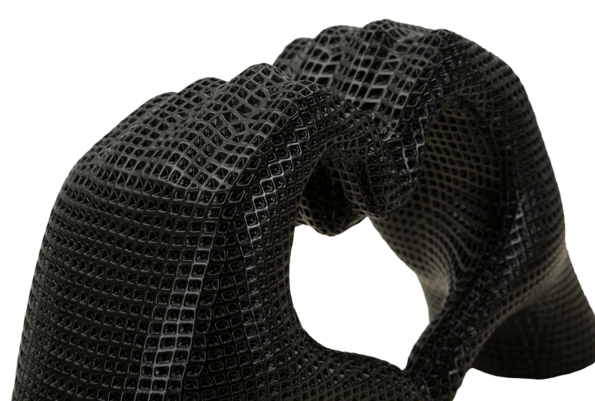 Scultura Mani a Cuore Lover Black in Resina Nera 25 cm Design Moderno