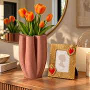 Set Decorativo Maeli Terracotta con Tulipani Arancio e Cornice Flaming Heart Oro
