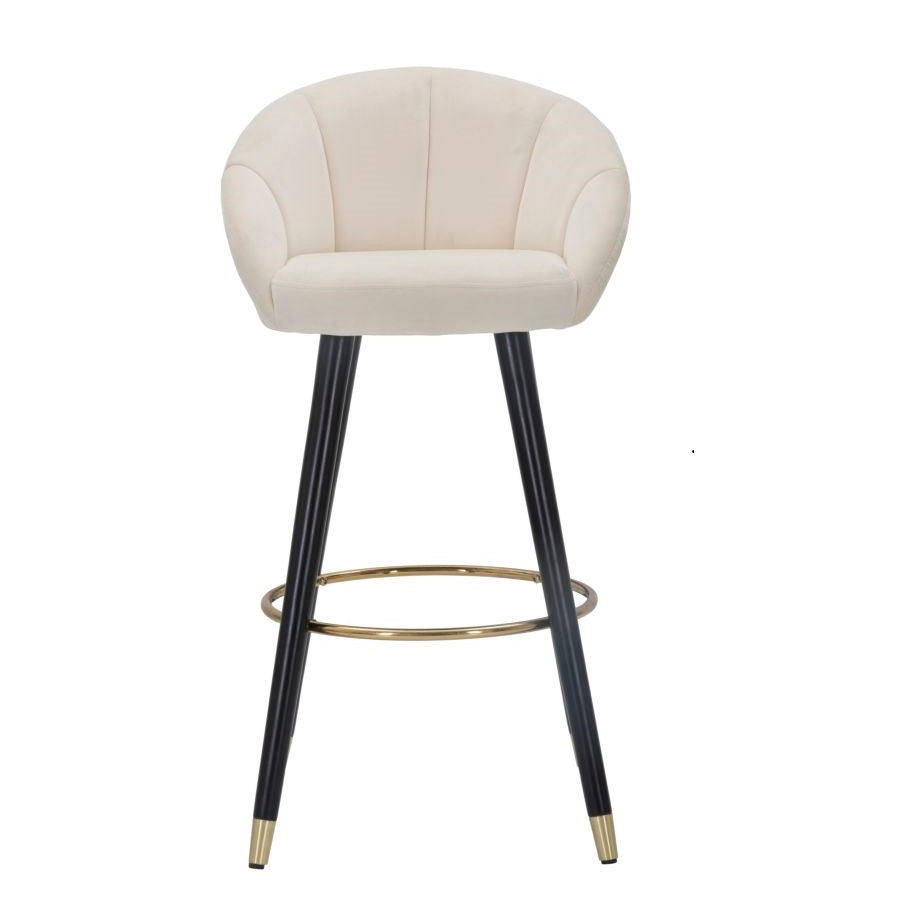 Sgabello Bar Prague Crema in Velluto 104 cm con Gambe Nere e Dettagli Oro