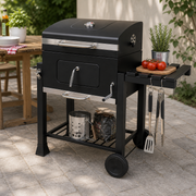 Barbecue a Carbone Vesuvio 116x65xH105 cm con Coperchio e Ruote