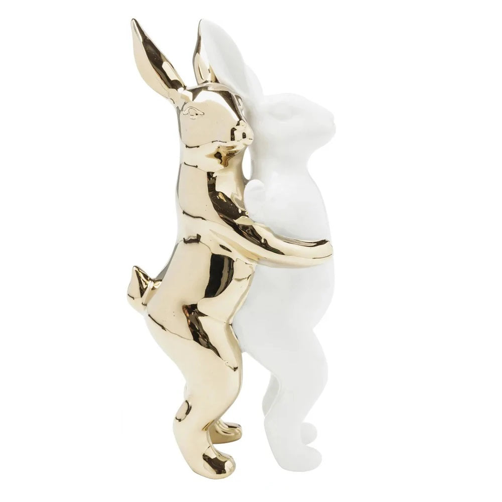 Statuetta Decorativa Hugging Rabbits Coppia di Conigli Abbracciati