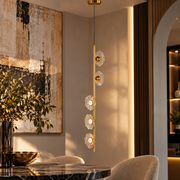 Lampadario Emily Verticale Oro e Vetro Grigio Fumé H110 cm 5 Luci E27