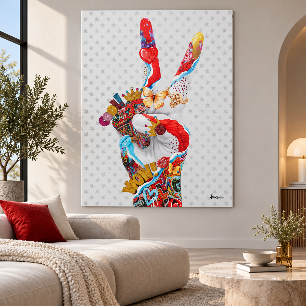 Quadro su tela Pace Sign 90x120 cm Multicolore Decorazione da Parete Moderna