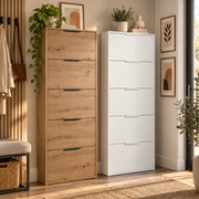 Scarpiera Slim 5 Ribalte 65x15xH174 cm – Bianco e Rovere Artisan