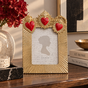 Cornice Portafoto Flaming Heart Tre Cuori 13x18cm Sacro Cuore In Oro