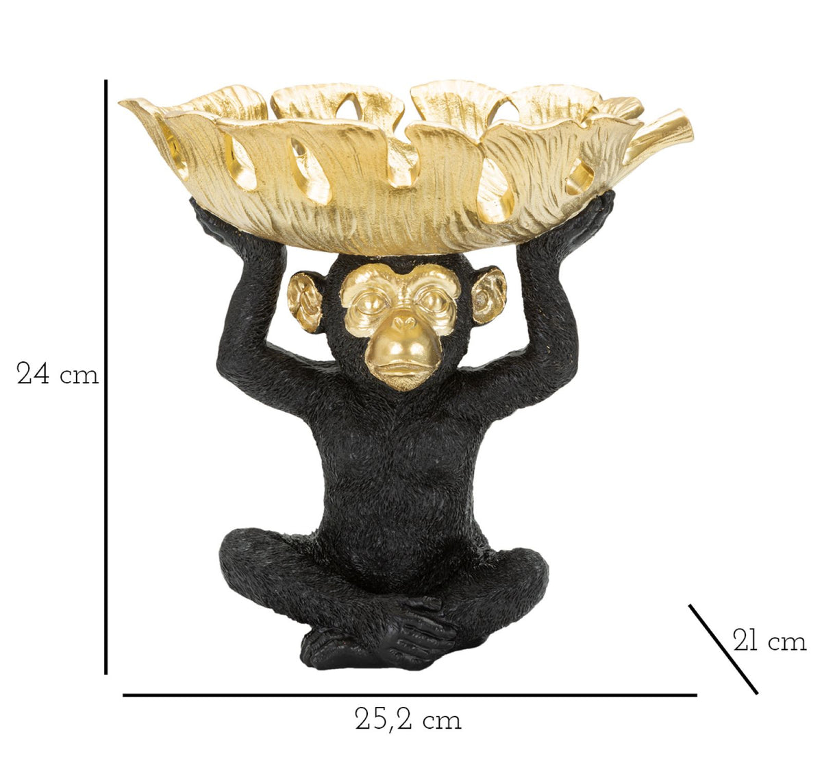 Svuotatasche Scimmia Nero e Oro 25,2 cm con Vassoio a Foglia