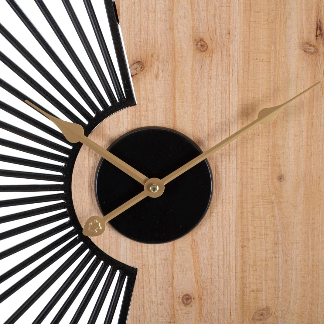 Orologio da Parete Wordy Ø60 cm in Legno e Metallo Design Raggi di Sole
