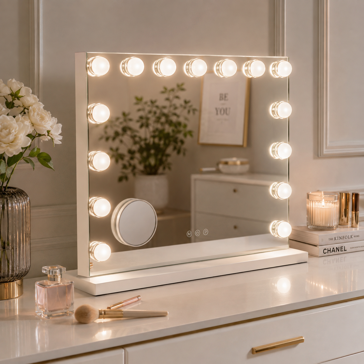 Specchio Trucco da Tavolo Hollywood Mauro Ferretti con Luci LED 55 x 43 cm