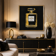 Quadro Decorativo Profumo N°5 Nero e Oro con Cornice 80 x 80 cm