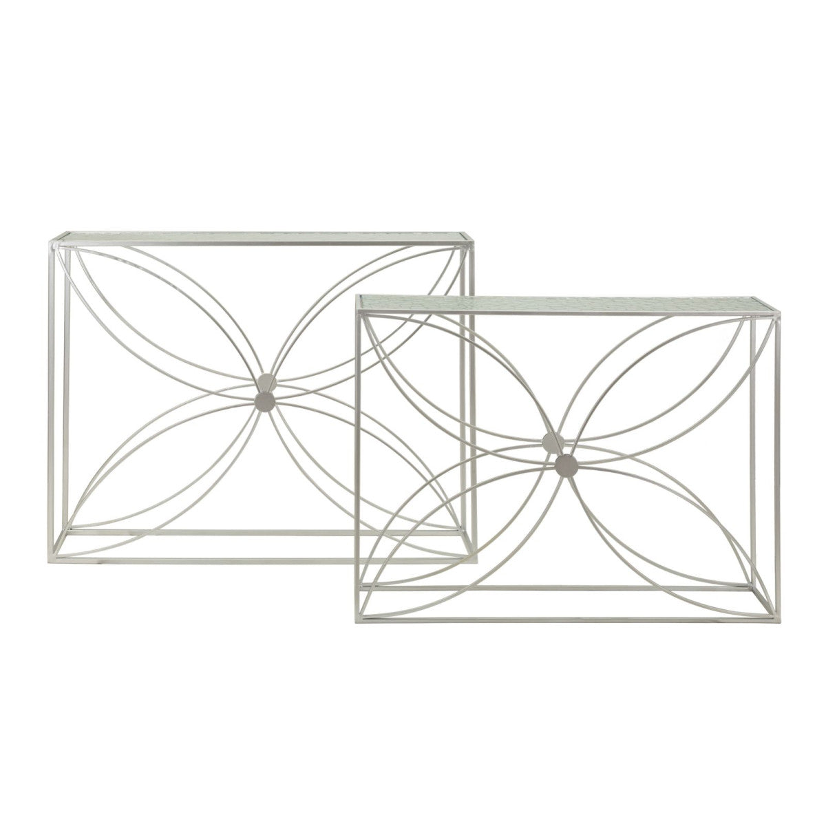 Set 2 Console Paradise Argento in Metallo e Vetro 100x30x78 cm e 90x25x72 cm