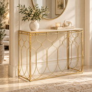 Consolle Arab Oro 96,5x41x78 cm Console in Metallo Dorato con Design Arabeggiante