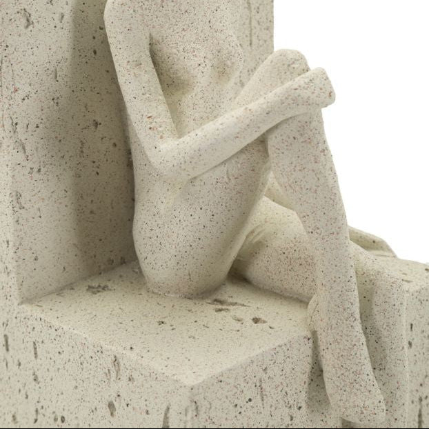 Set 2 Fermalibri Donne Beige in Poliresina 24x10x20,5cm Scultura Decorativa Stile Moderno