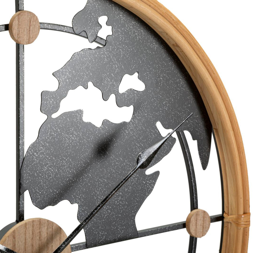 Orologio da Muro World New Ø 60 cm in Ferro e Legno con Planisfero
