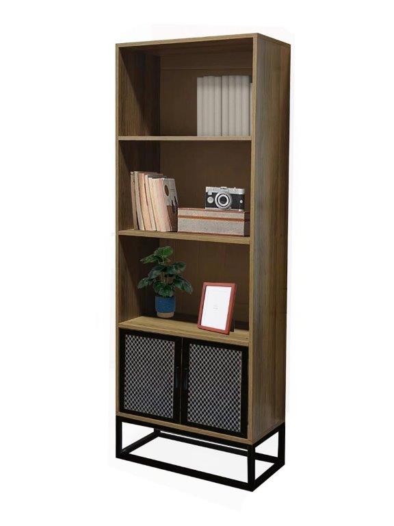 Libreria Industrial Metallo e Quercia 60x30x180 cm con 2 Ante