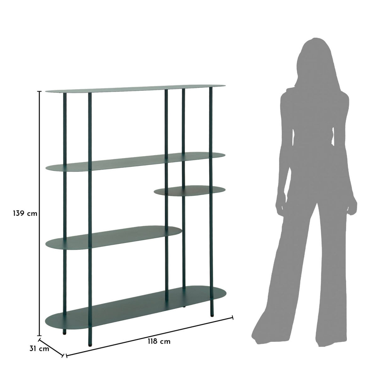 Libreria Saturno 118x31x139 cm in Metallo Tortora e Ottanio