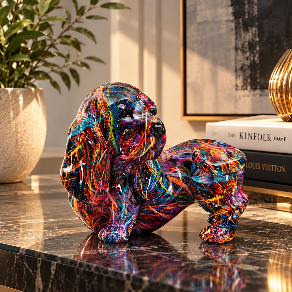 Scultura Decorativa Bassotto Psyco Multicolore 20x14x16,5cm in Resina