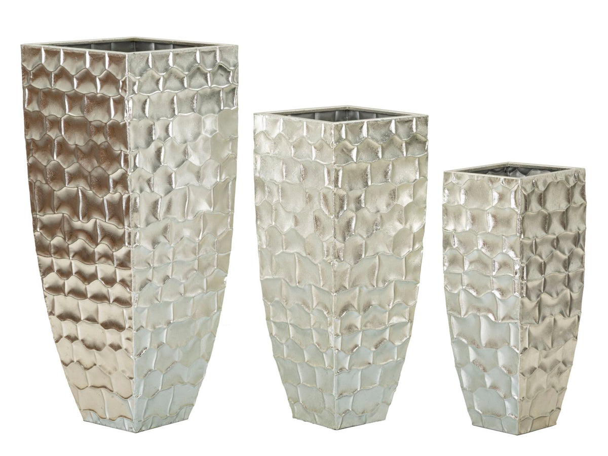 Set 3 Vasi Tris Argy in Metallo Argentato con Decoro in Rilievo