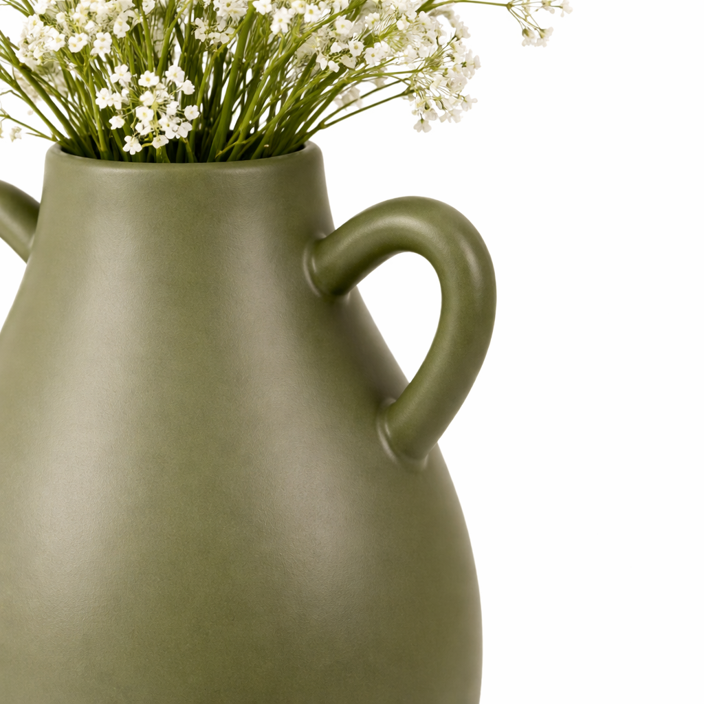 Vaso in ceramica con manici colore verde 20x17x22 cm