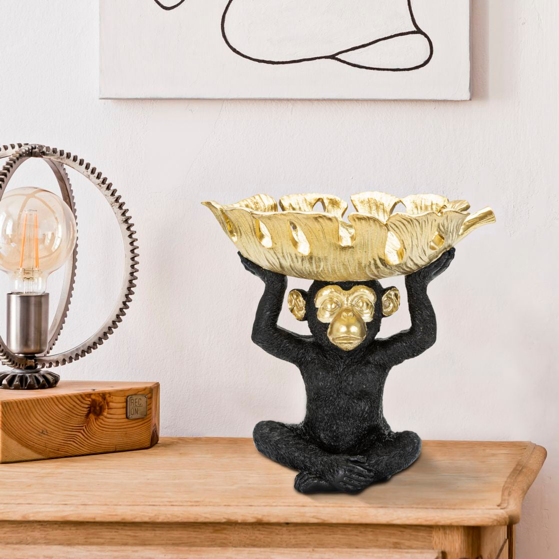 Svuotatasche Scimmia Nero e Oro 25,2 cm con Vassoio a Foglia