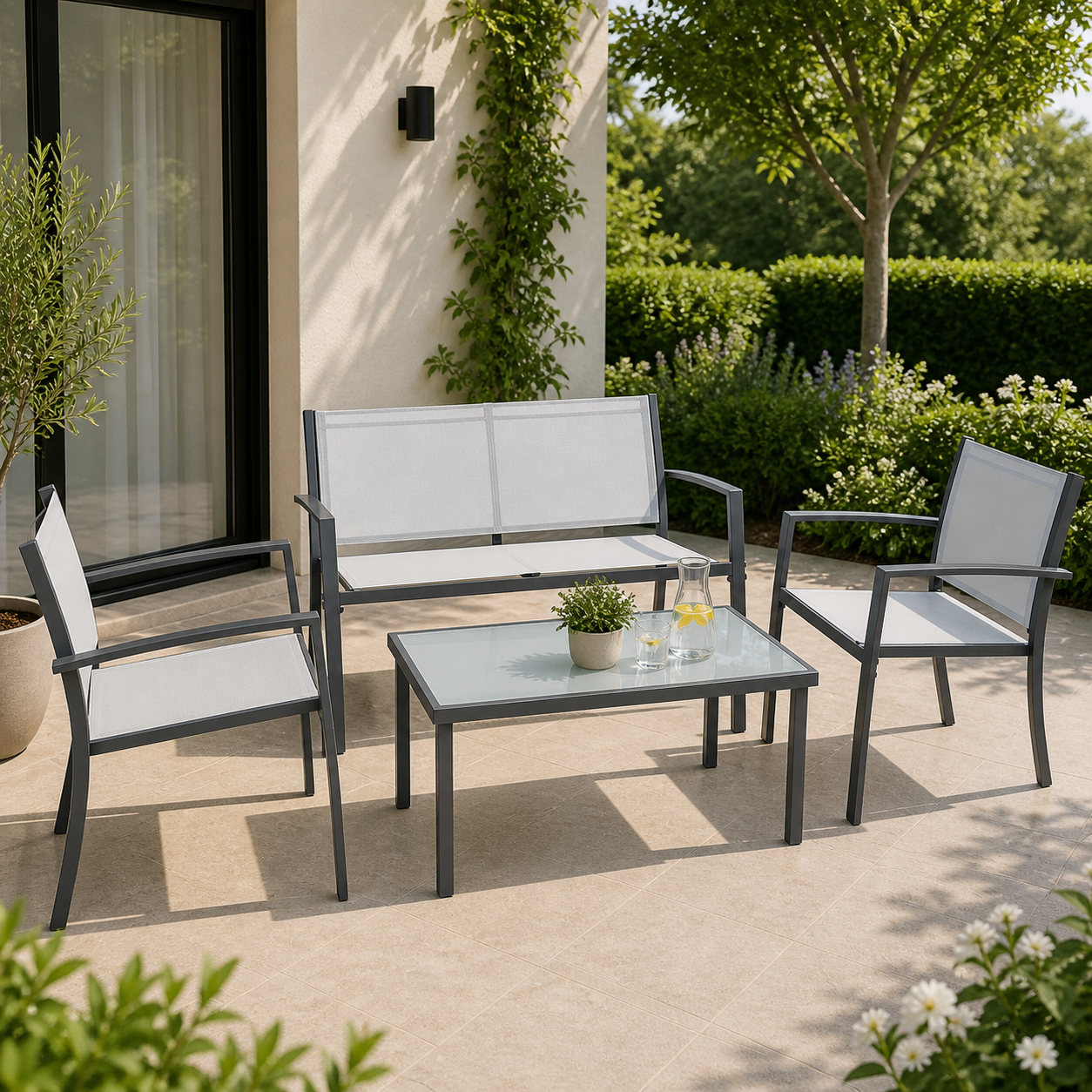 Set Salotto da Giardino 4 Pezzi Santiago Acciaio Antracite/Grigio
