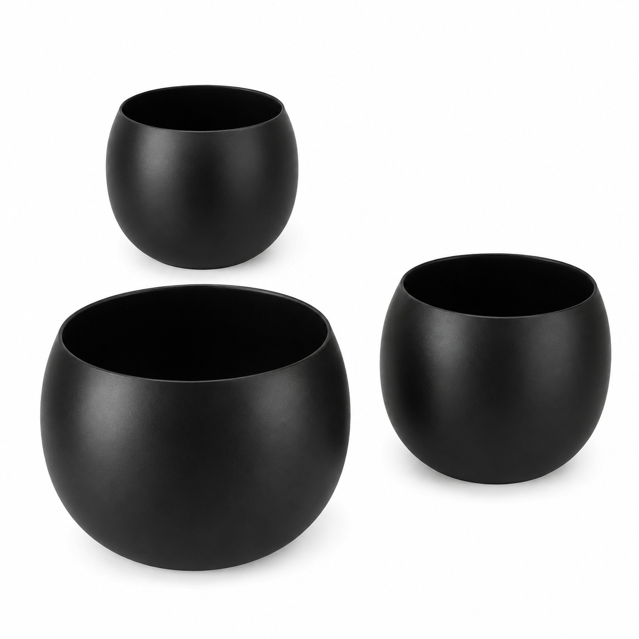 Set 3 Portapiante Keyra Ciotola Nero in Acciaio Verniciato