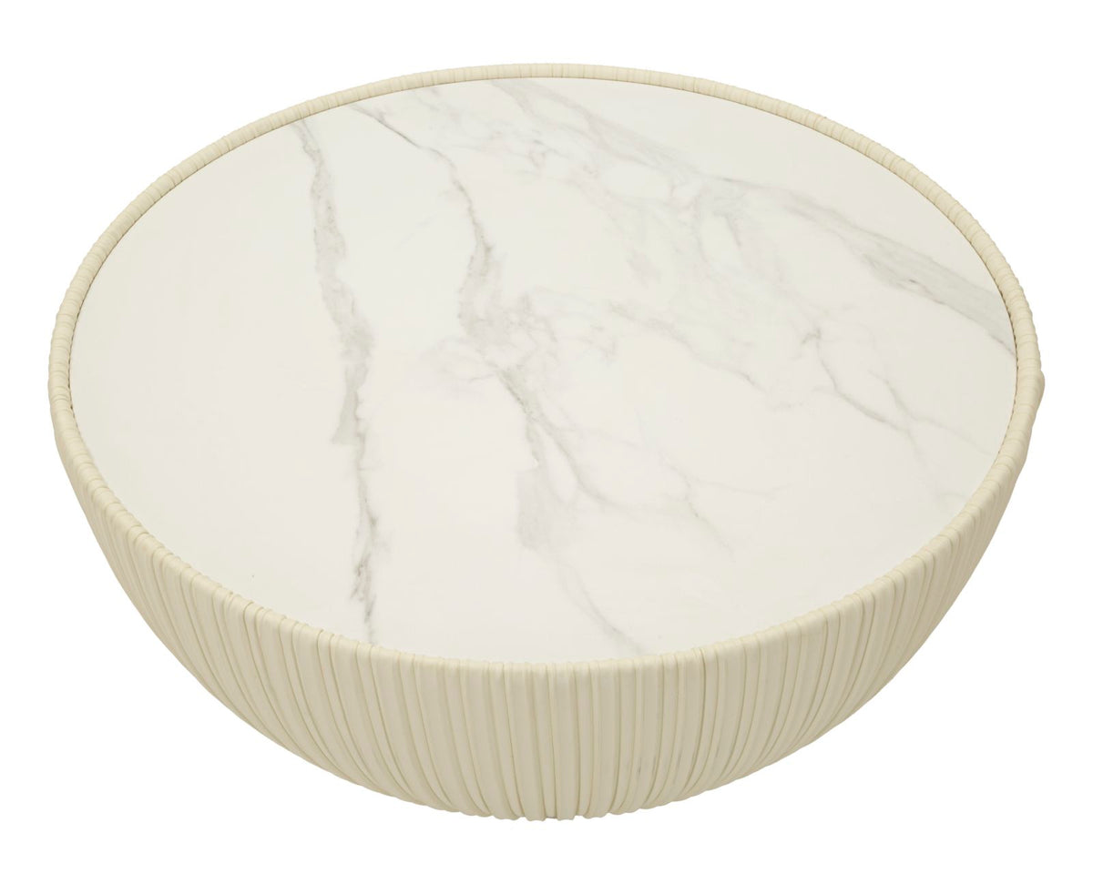 Tavolino da Caffè Elge Ø71x38 cm Crema e Oro Piano Effetto Marmo