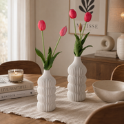 Set Decorativo Ilsa Beige con 2 Vasi in Ceramica e Tulipani