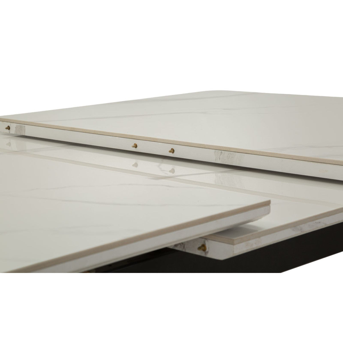 Tavolo da Pranzo Allungabile Matt 120-155x80x75 cm Struttura Nera e Piano Effetto Marmo