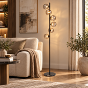 Lampada da Terra Scala Balls Nera 160 cm con 6 Sfere in Vetro e Base in Marmo