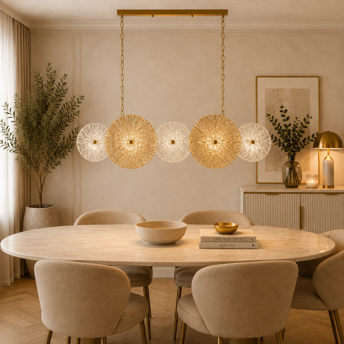 Lampadario Osaka Glam Oro e Trasparente 100 cm con 8 Luci E14