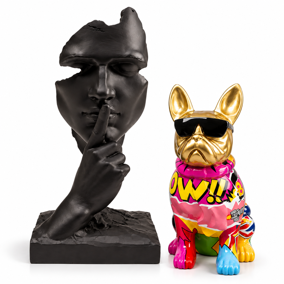 Set Decorativo Quiet Face & Graffiti Dog Scultura Nero e Multicolore e Oro