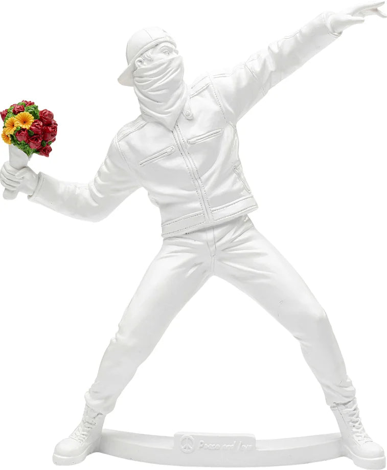 Statuetta Figura Decorativa Street Art Bouquet Bianco 27cm